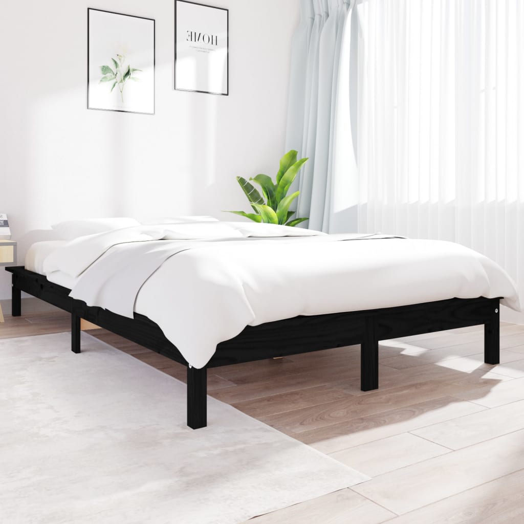 vidaXL Bed Frame Black 150x200 cm King Size Solid Wood Pine