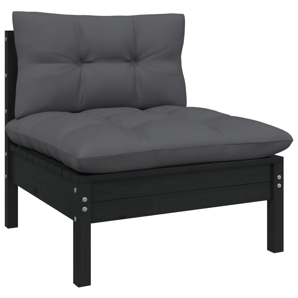 vidaXL 10 Piece Garden Lounge Set with Cushions Black Solid Pinewood