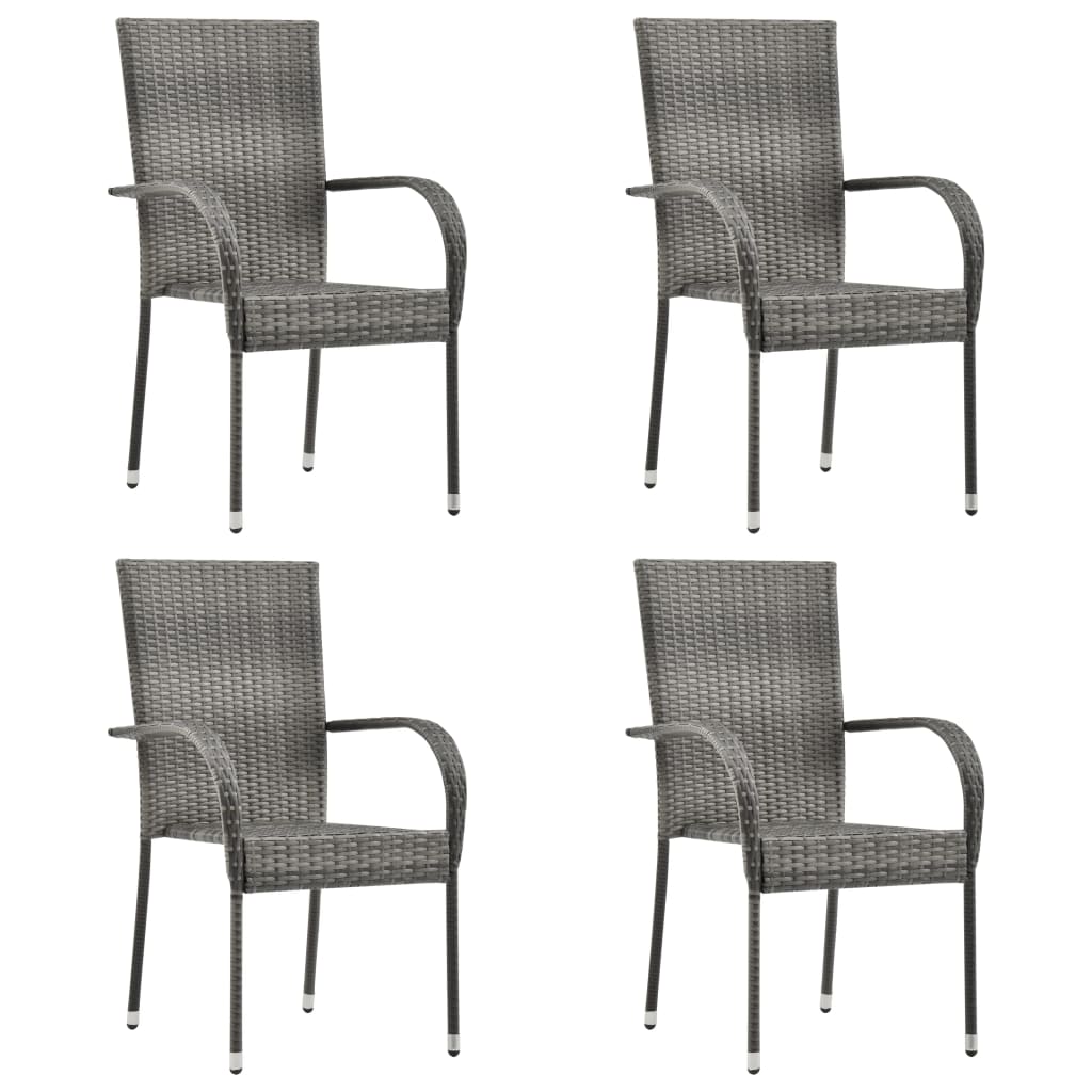 vidaXL 5 Piece Garden Dining Set Grey Poly Rattan