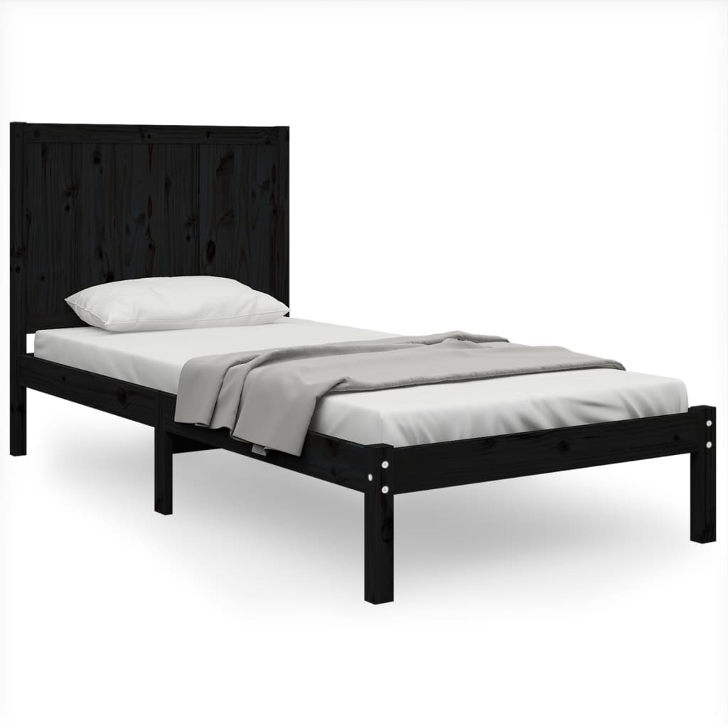 vidaXL Bed Frame without Mattress Black 90x190 cm Single Solid Wood Pine