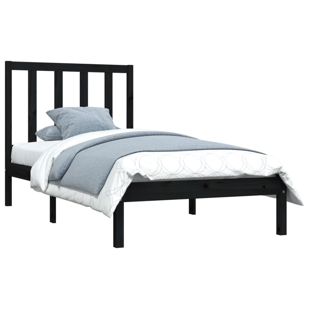 vidaXL Bed Frame Black Solid Wood Pine 90x190 cm Single