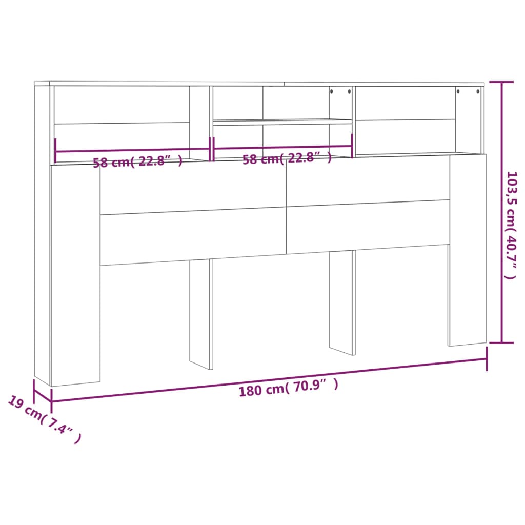 vidaXL Headboard Cabinet Sonoma Oak 180x19x103.5 cm