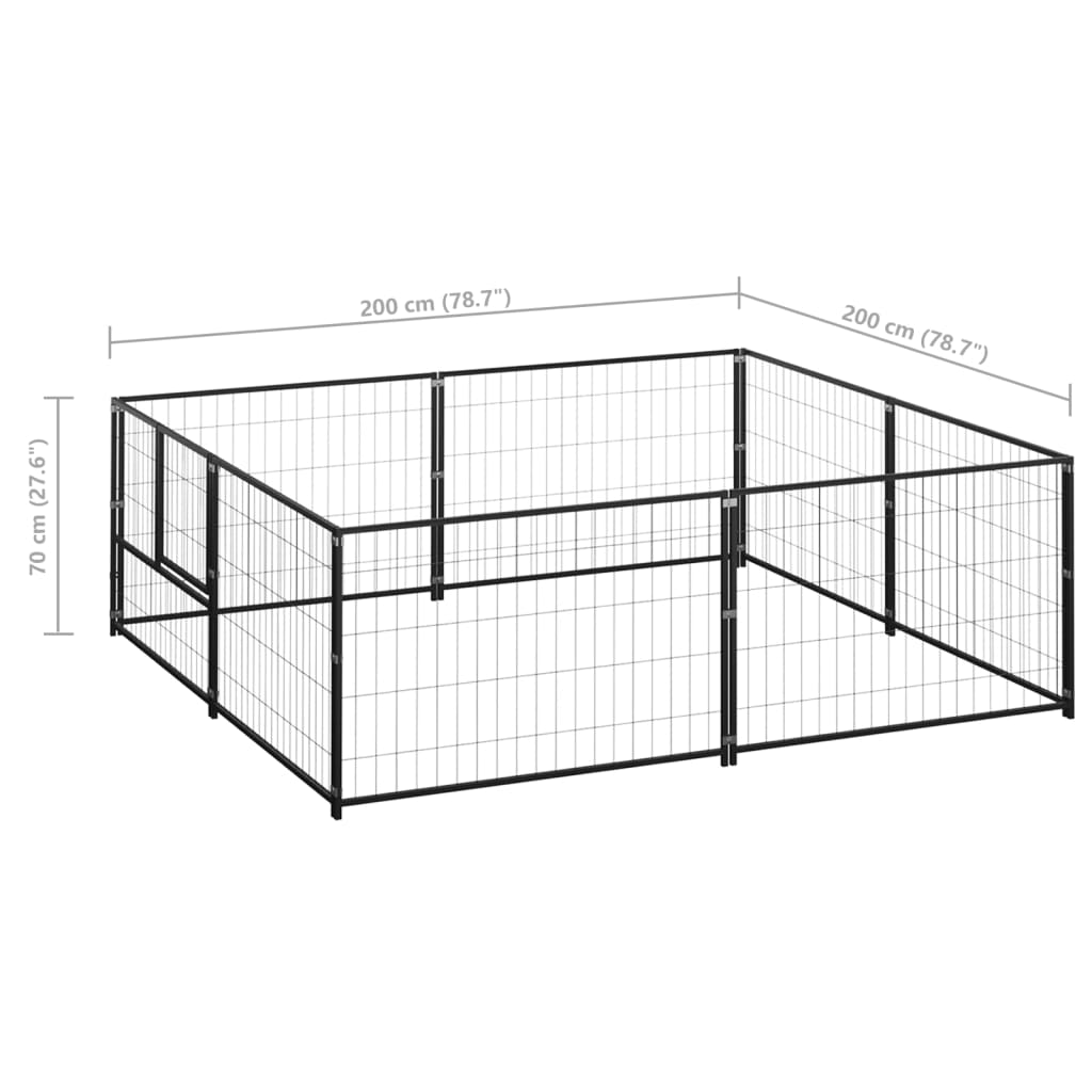 vidaXL Dog Kennel Black 4 m² Steel