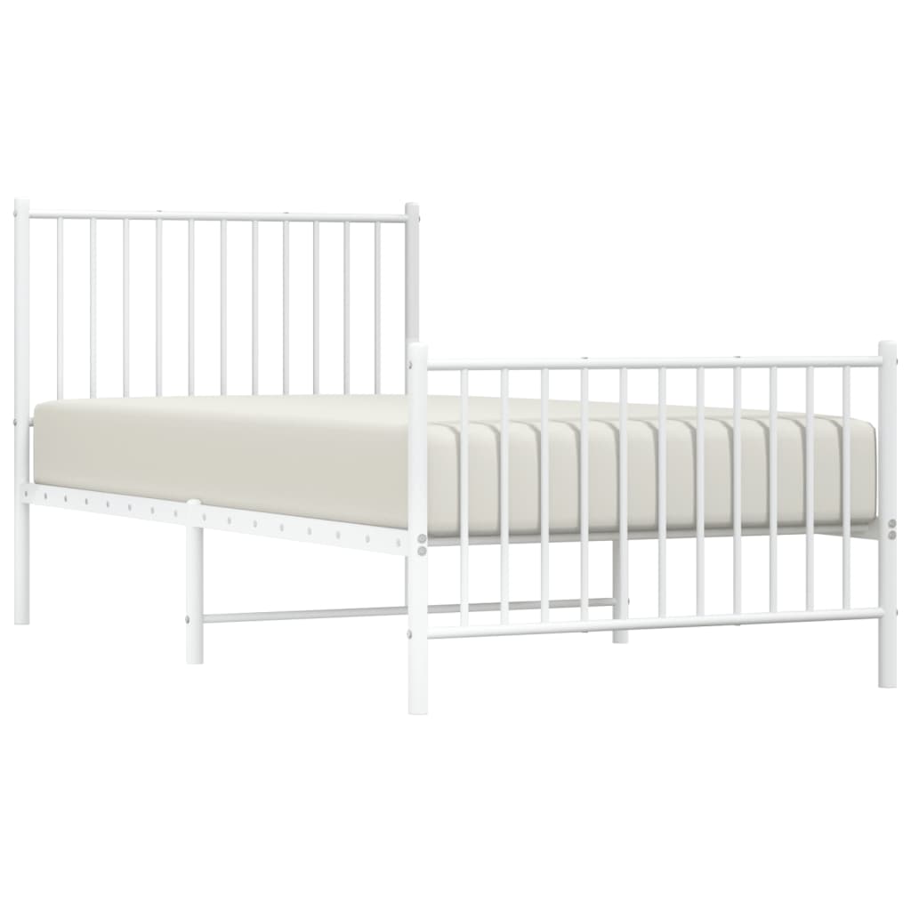 vidaXL Metal Bed Frame without Mattress with Footboard White 90x190 cm Single