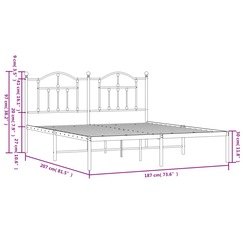 vidaXL Metal Bed Frame without Mattress with Headboard White 180x200 cm Super King