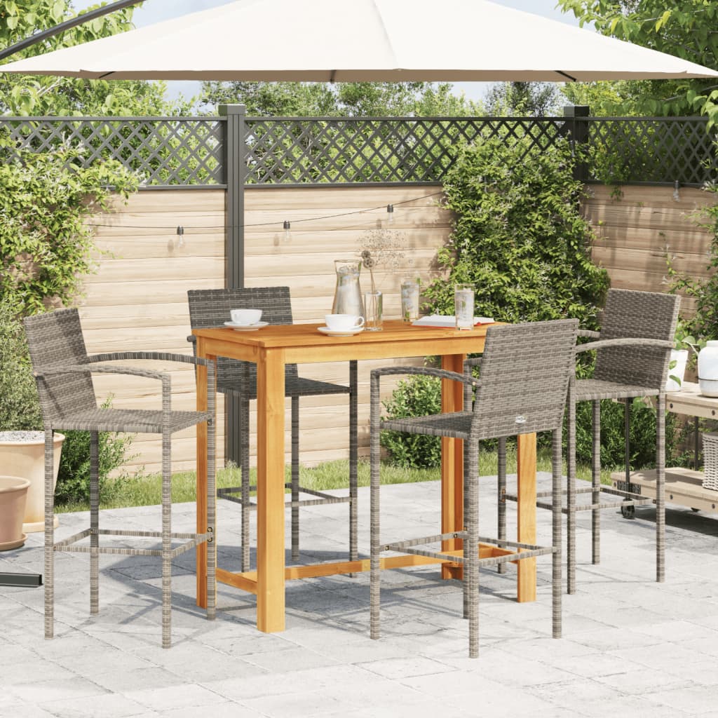 vidaXL 5 Piece Garden Bar Set Grey Solid Wood Acacia and Poly Rattan