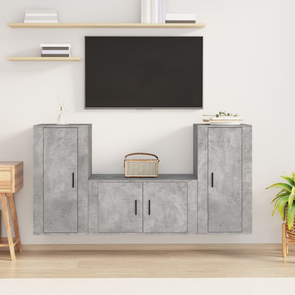 vidaXL 3 Piece TV Cabinet Set Concrete Grey Engineered Wood