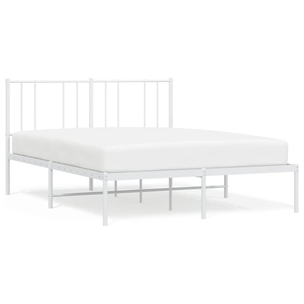 vidaXL Metal Bed Frame without Mattress with Headboard White 135x190 cm Double