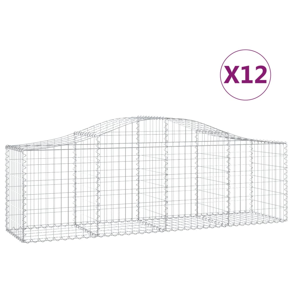 vidaXL Arched Gabion Baskets 12 pcs 200x50x60/80 cm Galvanised Iron