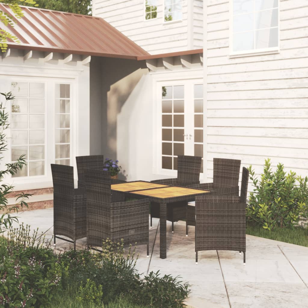 vidaXL 7 Piece Outdoor Dining Set with Cushions Poly Rattan Black