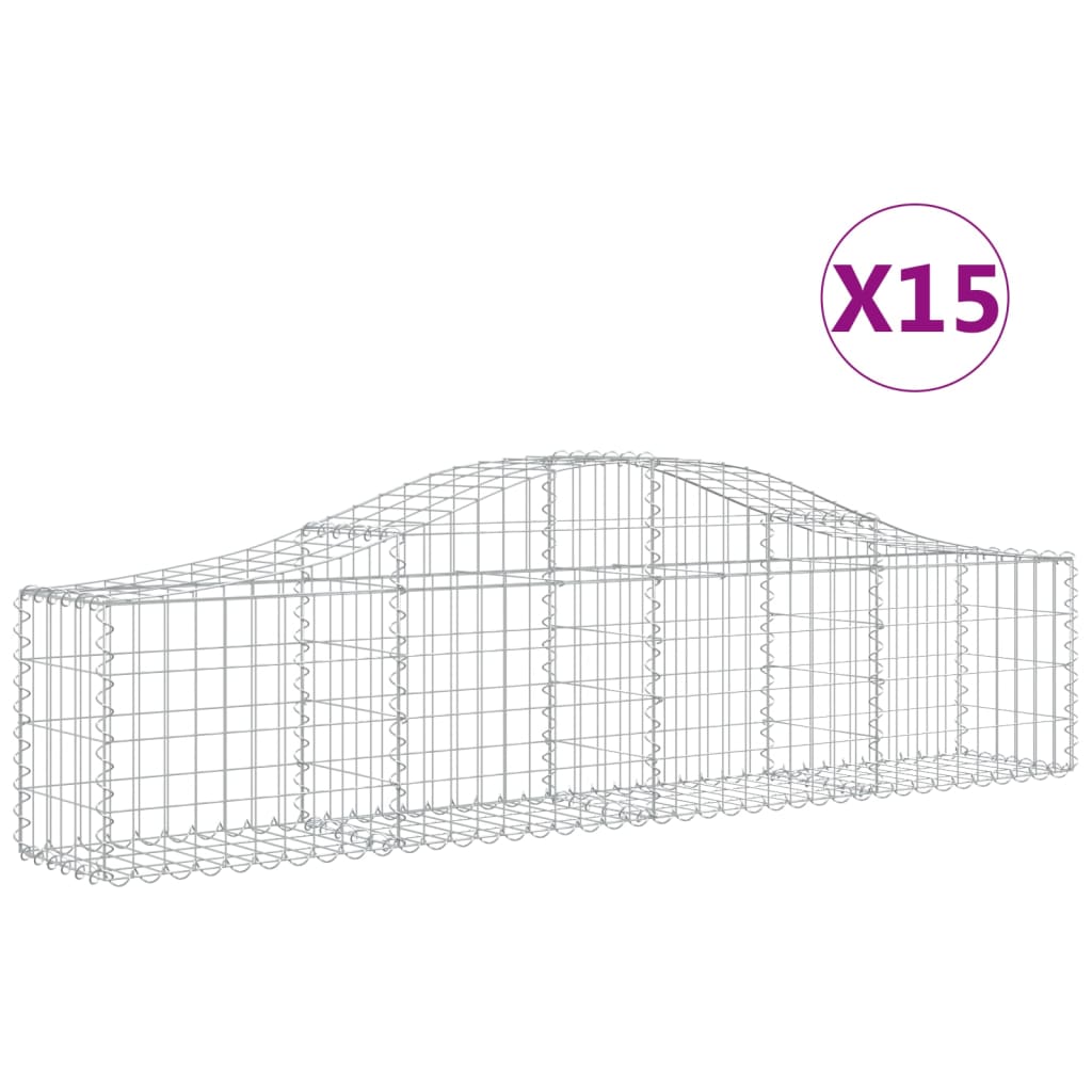 vidaXL Arched Gabion Baskets 15 pcs 200x30x40/60 cm Galvanised Iron