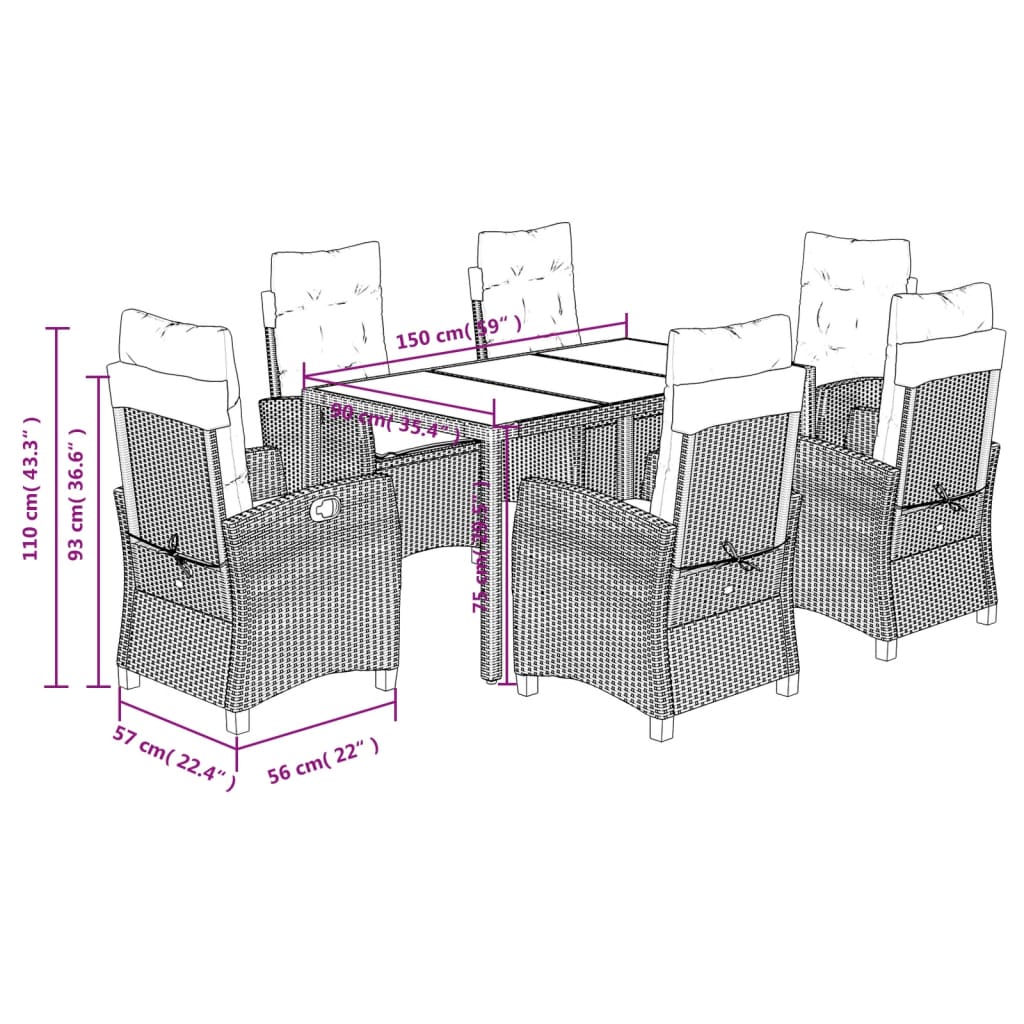 vidaXL 7 Piece Garden Dining Set with Cushions Grey Poly Rattan