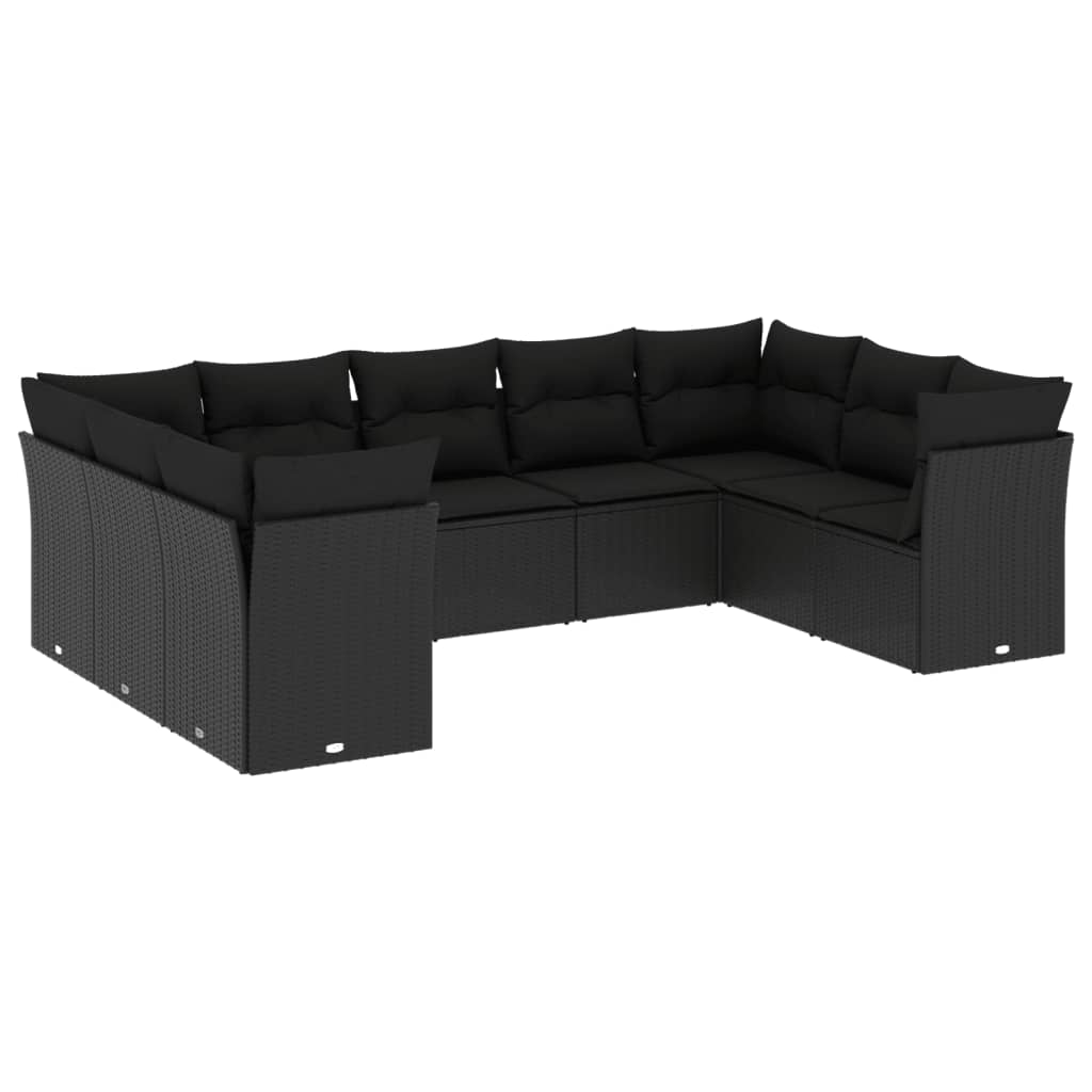 vidaXL 9 Piece Garden Sofa Set with Cushions Black Poly Rattan