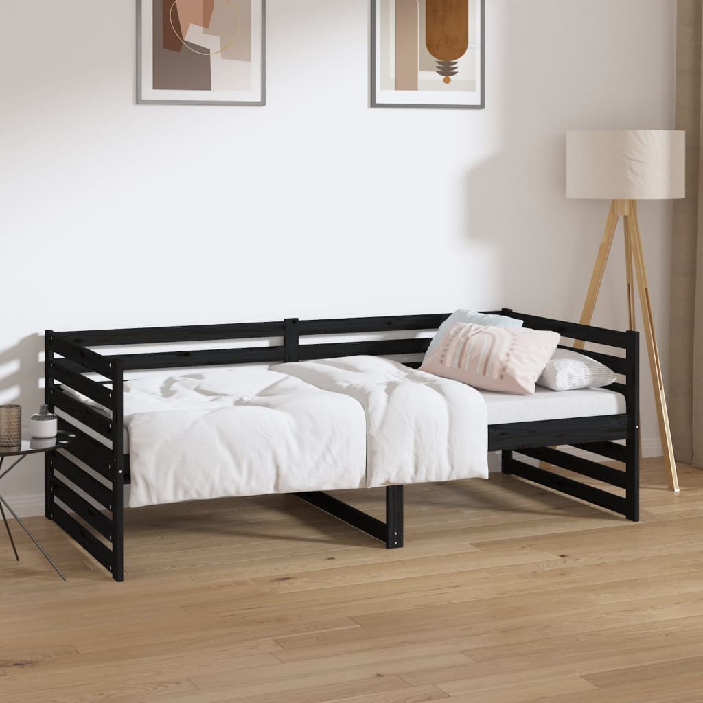 vidaXL Day Bed without Mattress Black 90x190 cm Single Solid Wood Pine