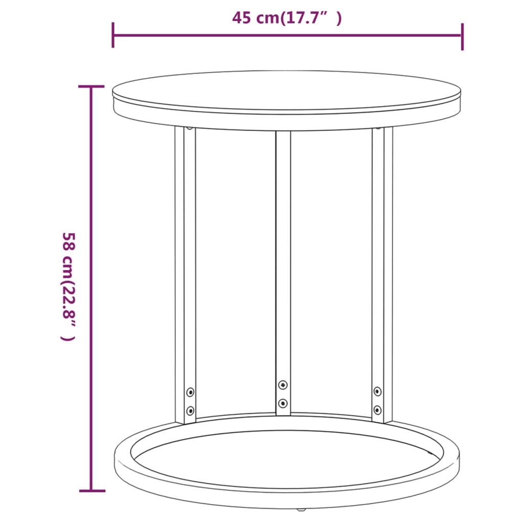 vidaXL Side Table Gold and Black 45 cm Tempered Glass