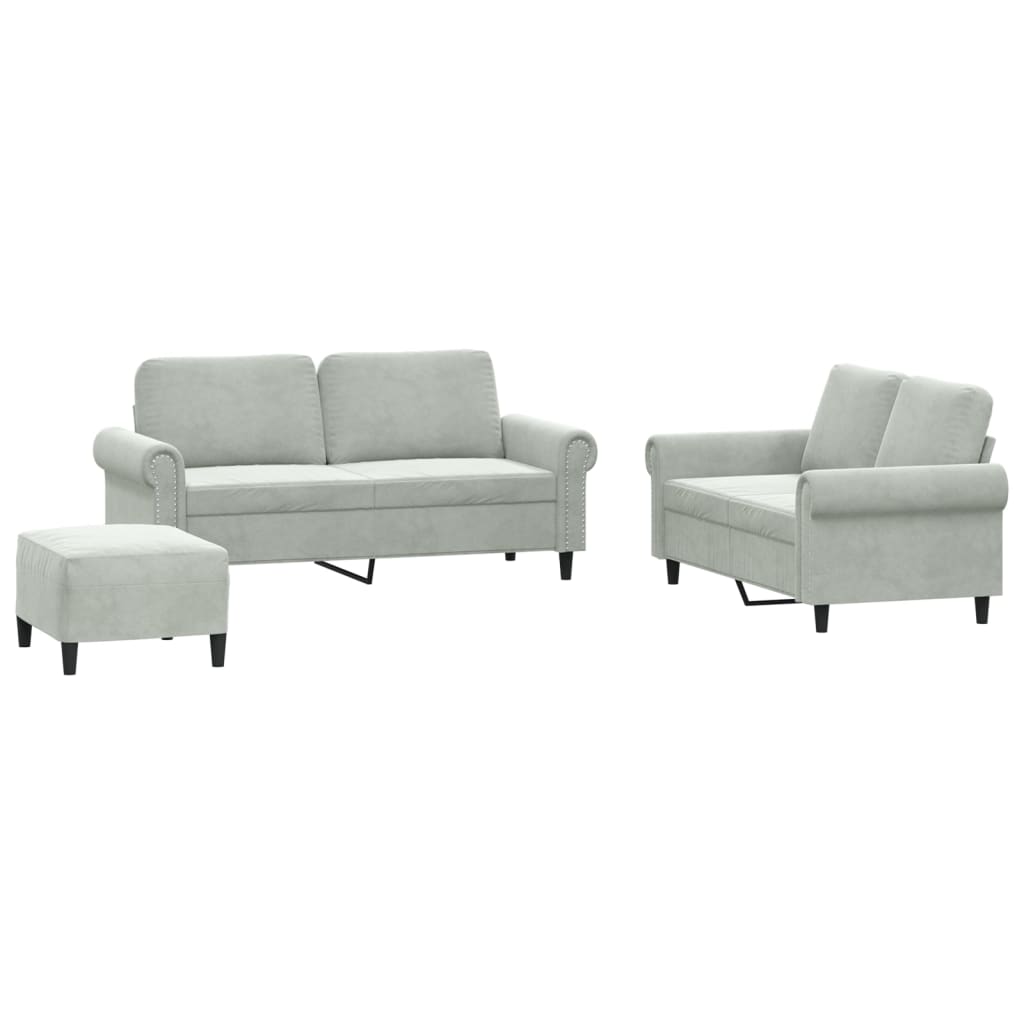 vidaXL 3 Piece Sofa Set with Cushions Light Grey Velvet