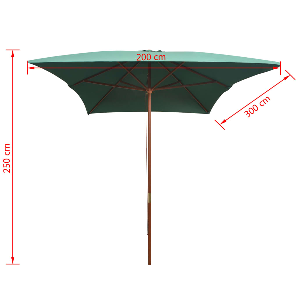 vidaXL Garden Parasol 200x300 cm Wooden Pole Green