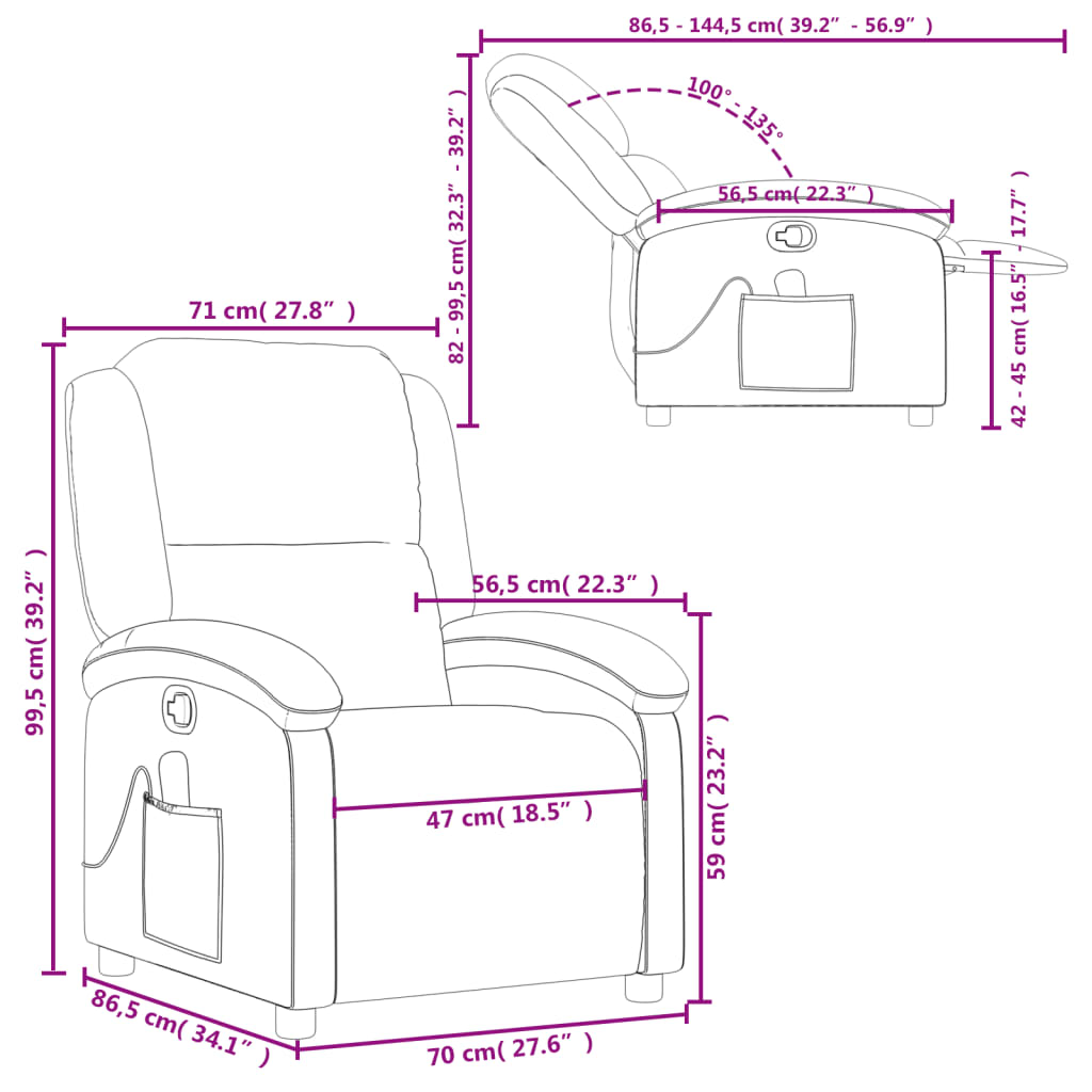 vidaXL Massage Recliner Chair Cream Real Leather