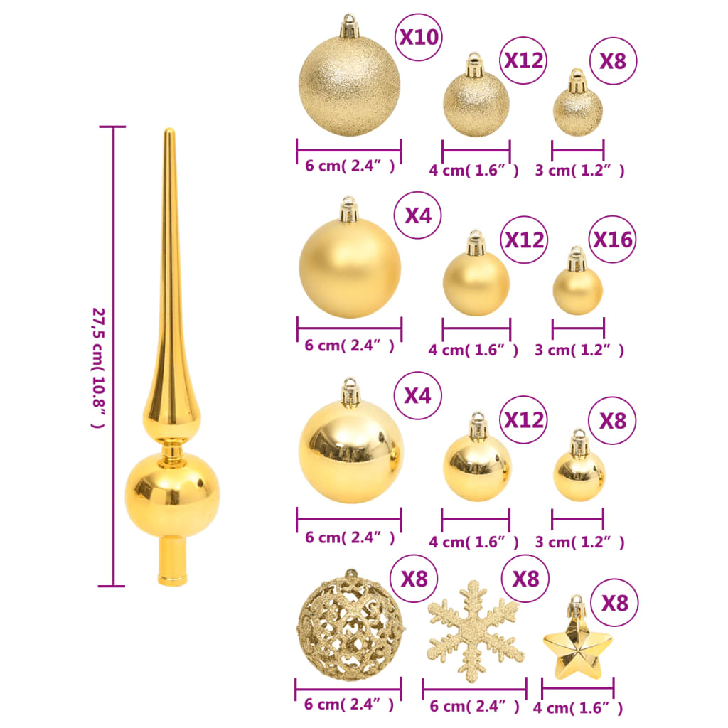 vidaXL 111 Piece Christmas Bauble Set Gold Polystyrene