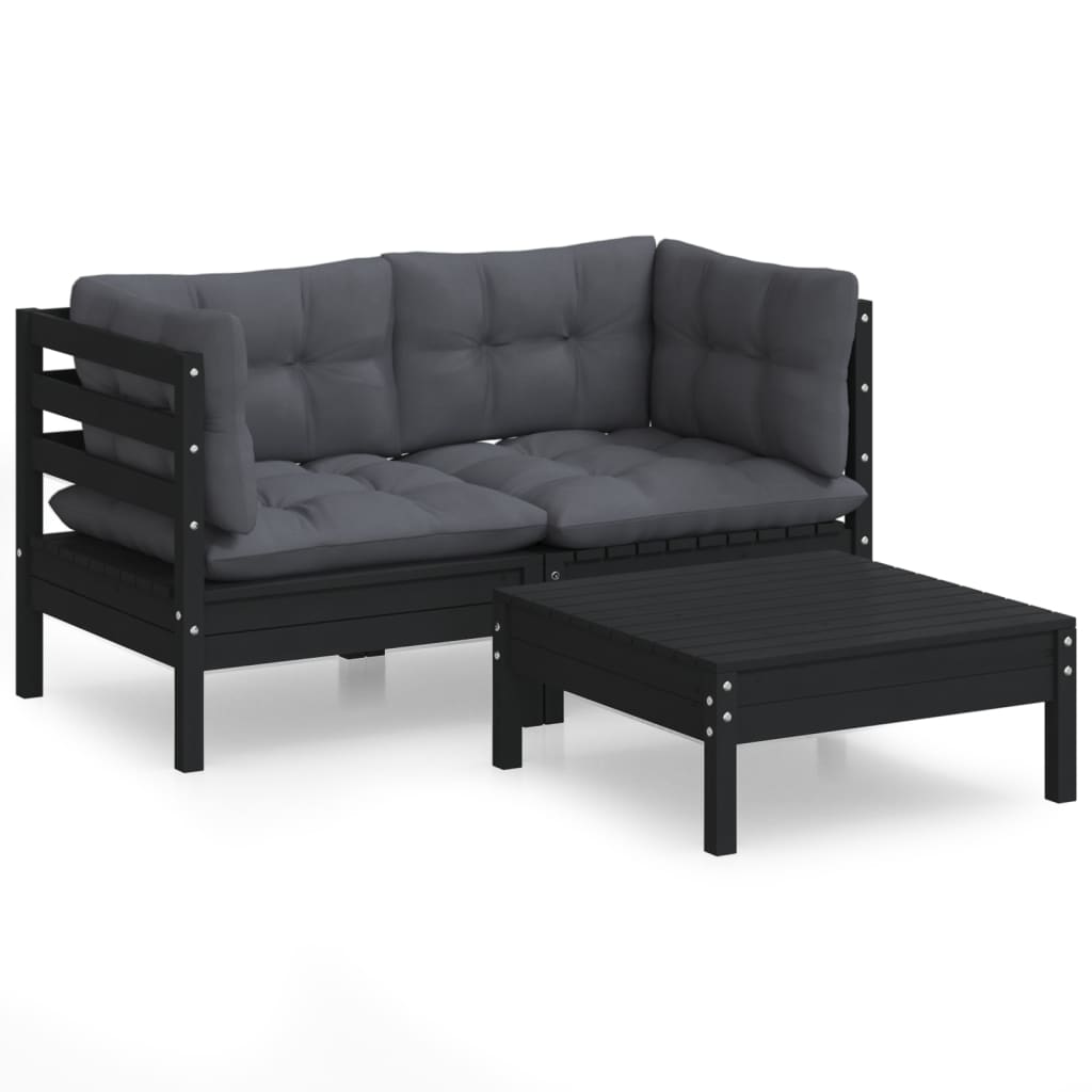 vidaXL 3 Piece Garden Lounge Set with Anthracite Cushions Pinewood