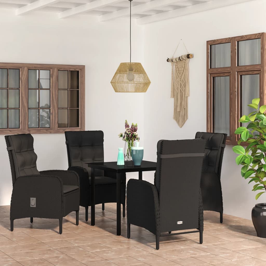 vidaXL 5 Piece Garden Dining Set with Cushions Black