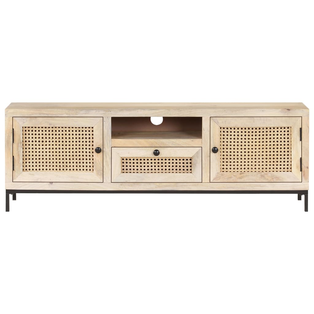 vidaXL TV Cabinet 120x30x40 cm Solid Mango Wood and Natural Cane