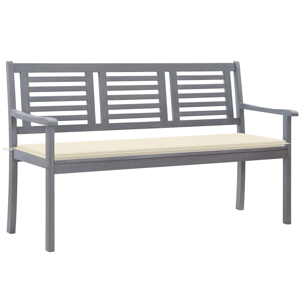 vidaXL 3-Seater Garden Bench with Cushion 150 cm Grey Eucalyptus Wood