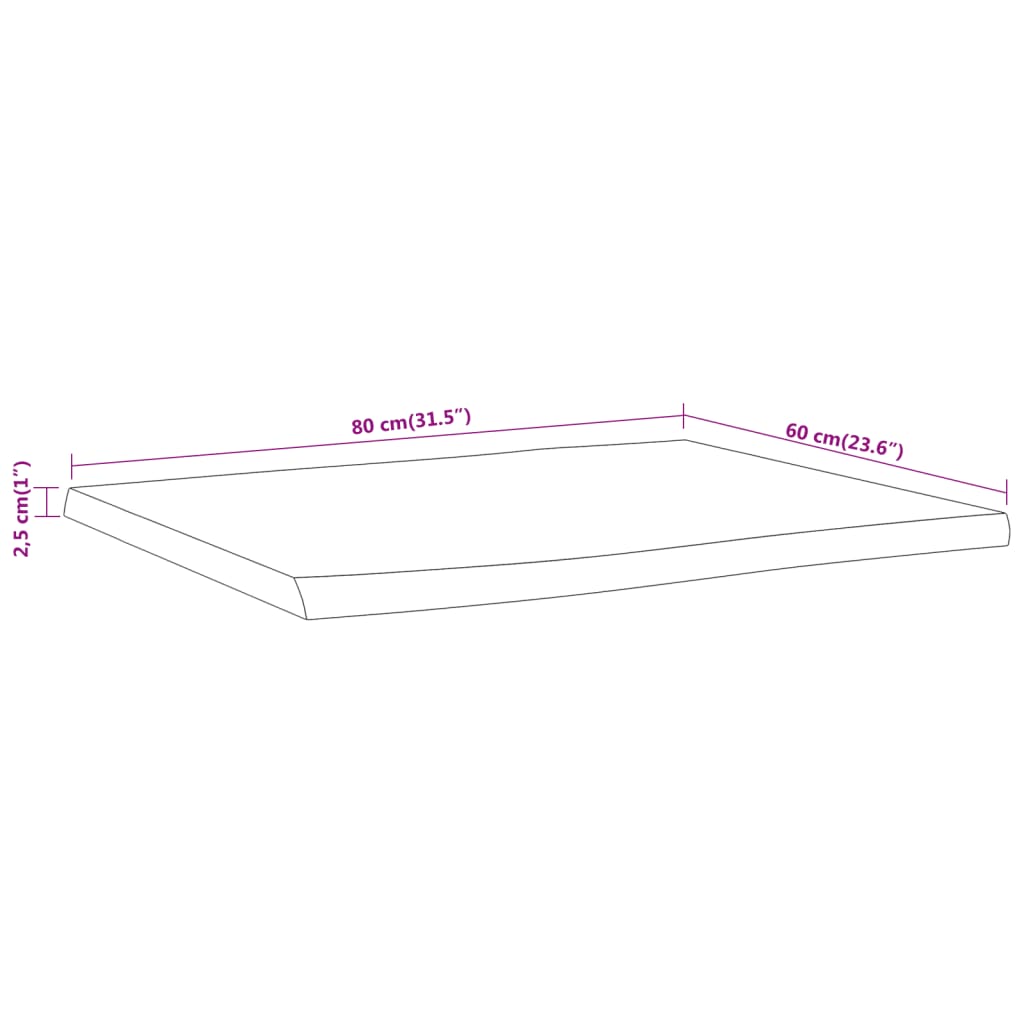 vidaXL Table Top 80x60x2.5 cm Rectangular Solid Wood Acacia Live Edge