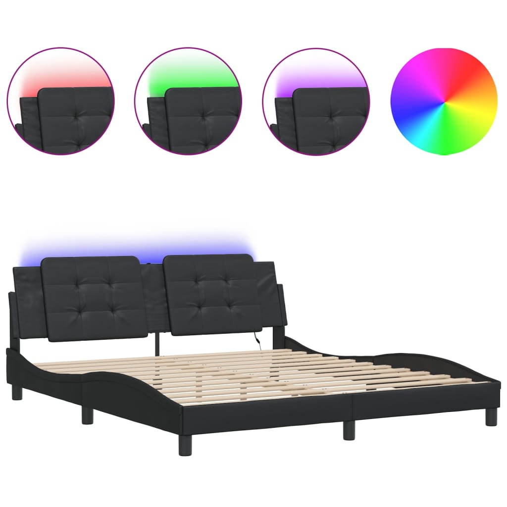 vidaXL Bed Frame with LED without Mattress Black 180x200 cm Super King