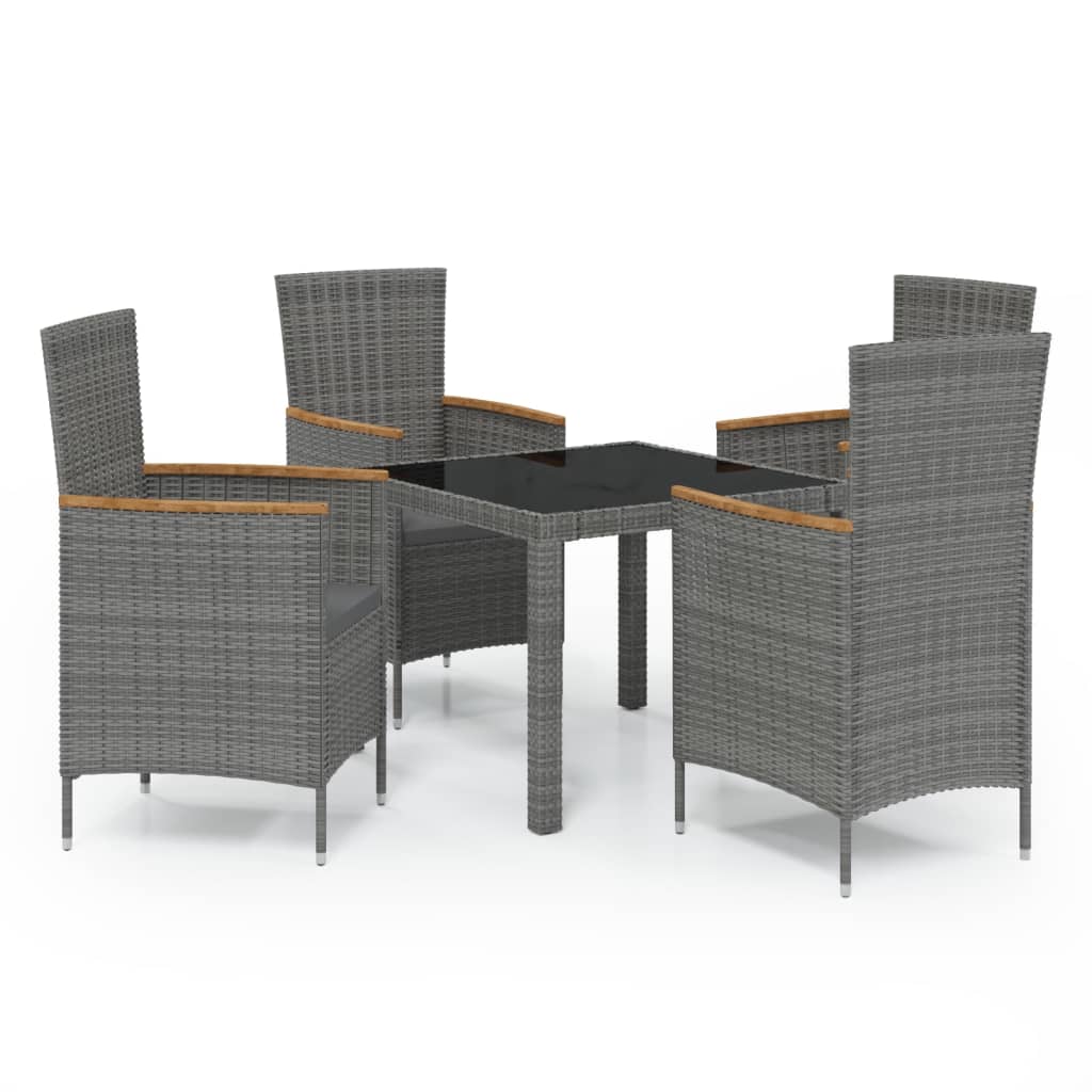 vidaXL 5 Piece Outdoor Dining Set with Cushions Poly Rattan Grey