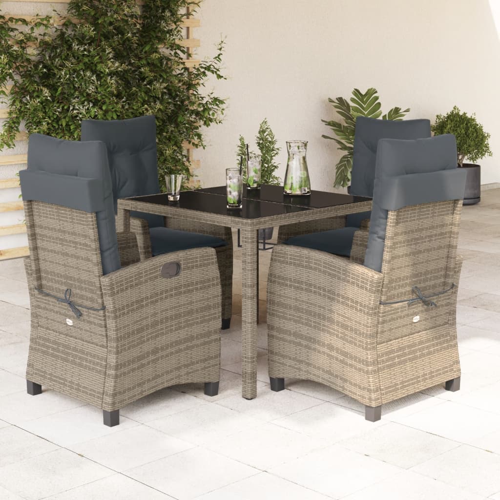 vidaXL 5 Piece Garden Dining Set with Cushions Grey Poly Rattan