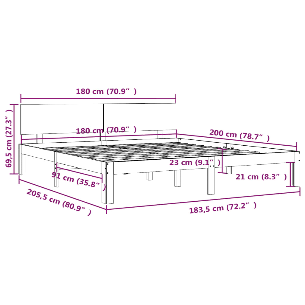 vidaXL Bed Frame without Mattress 180x200 cm Super King Size