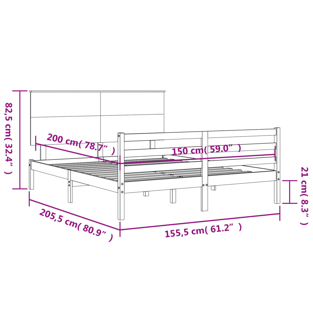 vidaXL Bed Frame without Mattress White King Size Solid Wood