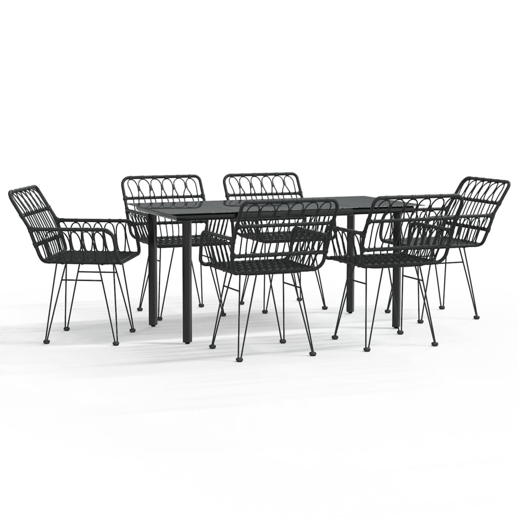 vidaXL 7 Piece Garden Dining Set Black Poly Rattan