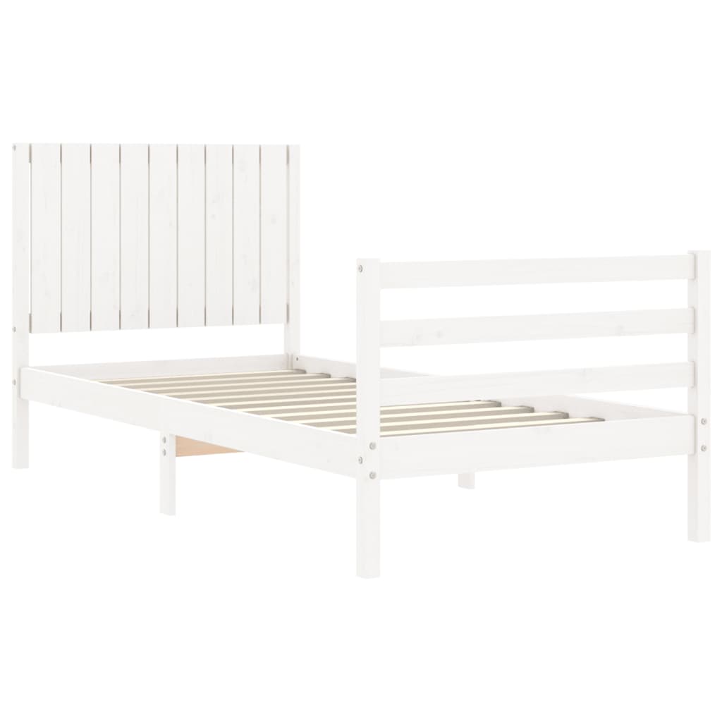 vidaXL Bed Frame without Mattress White Single Solid Wood