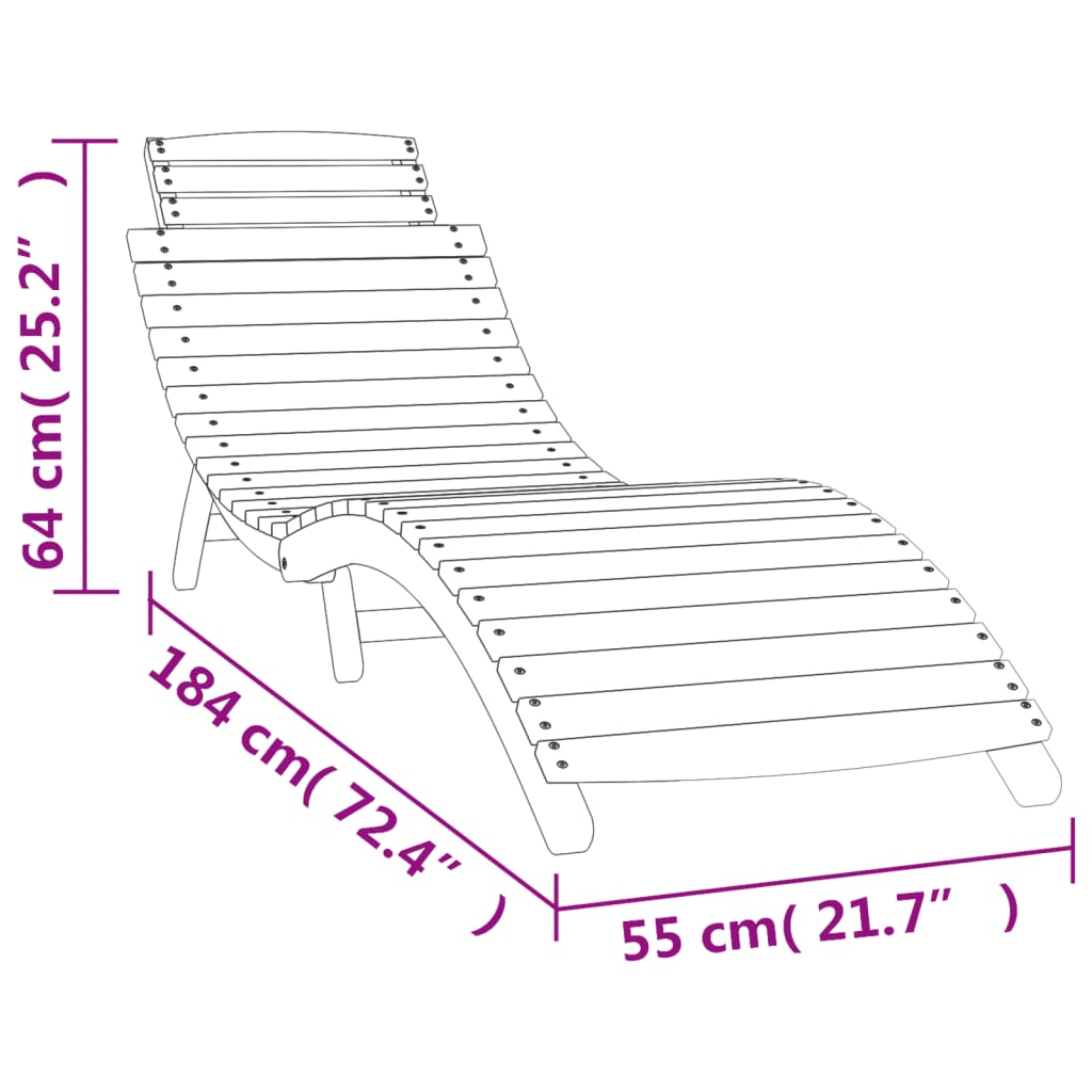 vidaXL Sun Lounger White 184x55x64 cm Solid Wood Acacia