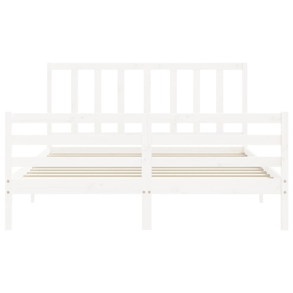 vidaXL Bed Frame with Headboard White King Size Solid Wood