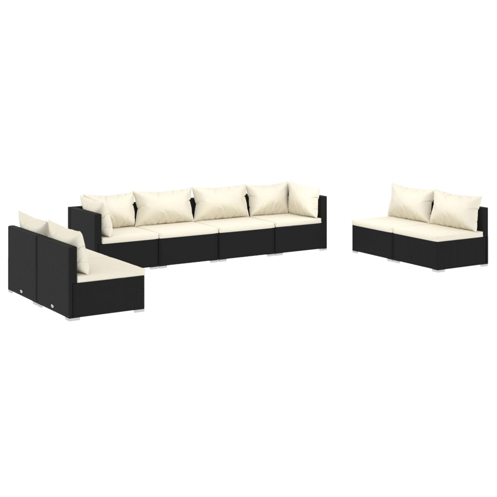 vidaXL 8 Piece Garden Lounge Set with Cushions Poly Rattan Black