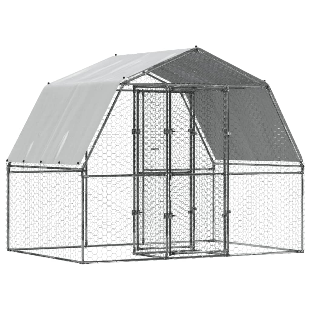 vidaXL Chicken Cage with Roof and Door Silver Galvanised Steel