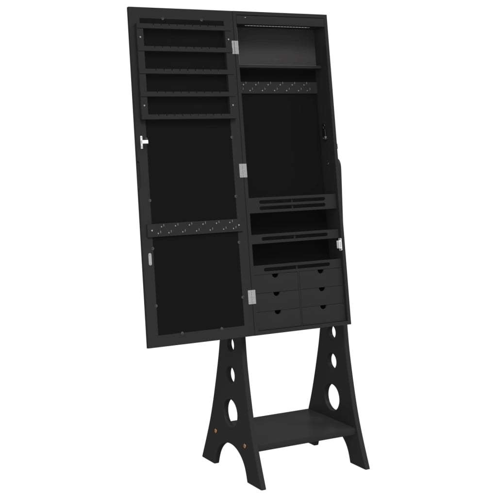 vidaXL Mirror Jewellery Cabinet with LED Lights Free Standing Black