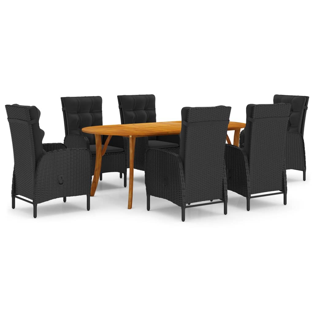 vidaXL 7 Piece Garden Dining Set Black