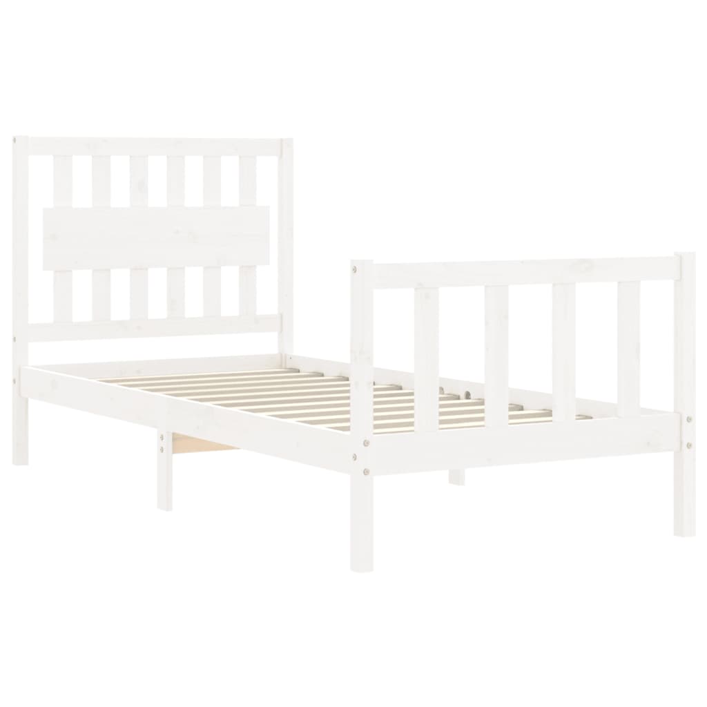 vidaXL Bed Frame with Headboard White Single Solid Wood