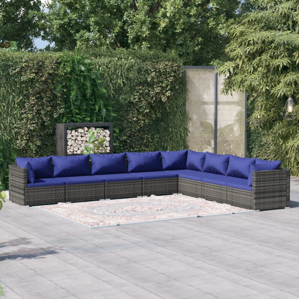 vidaXL 8 Piece Garden Lounge Set with Cushions Poly Rattan Grey