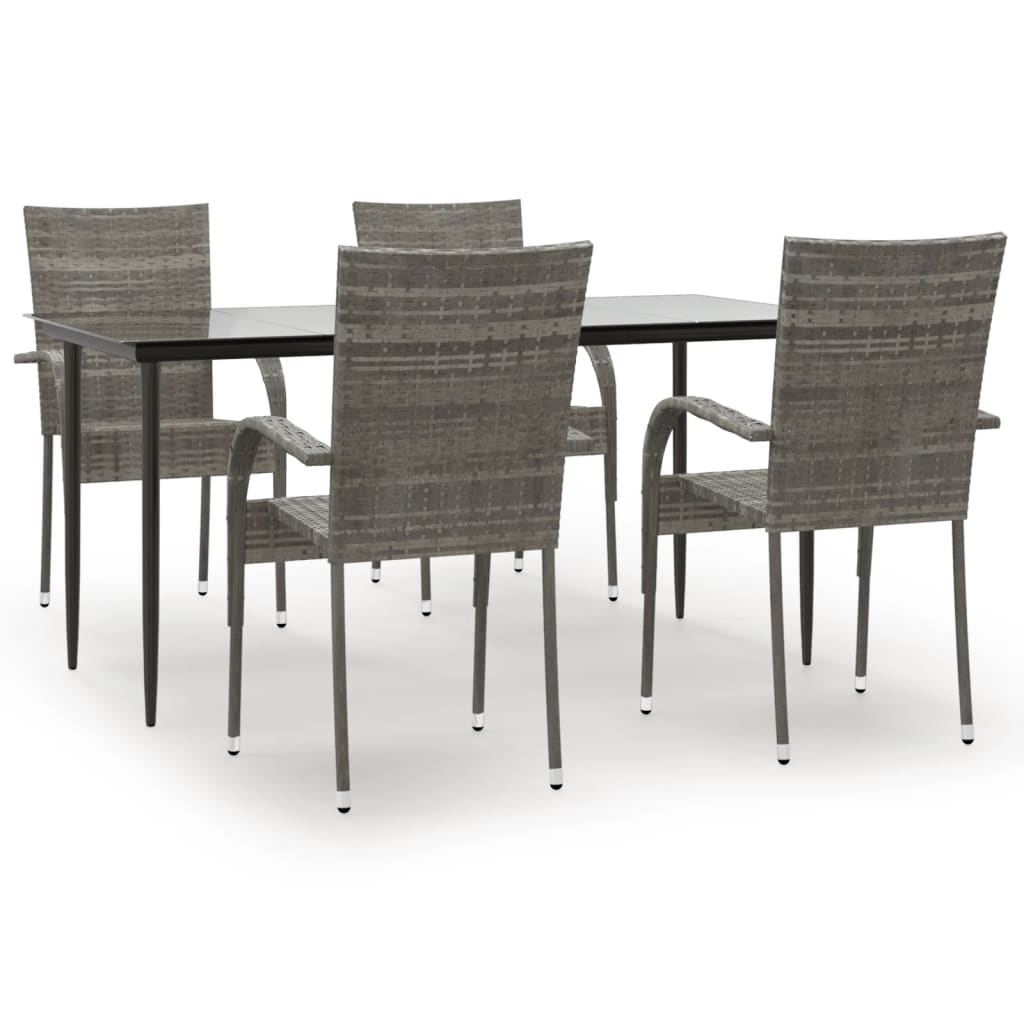 vidaXL 5 Piece Garden Dining Set Grey Poly Rattan