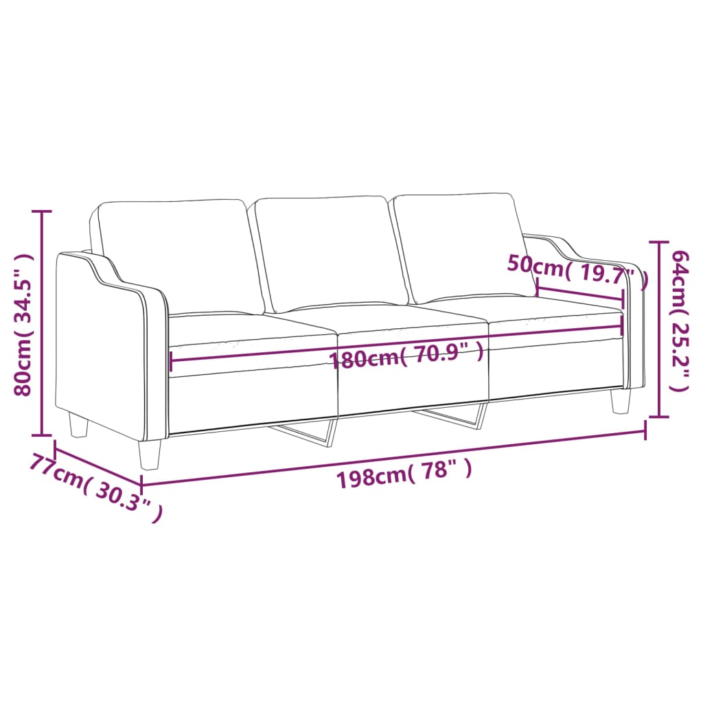 vidaXL 3-Seater Sofa Black 180 cm Fabric