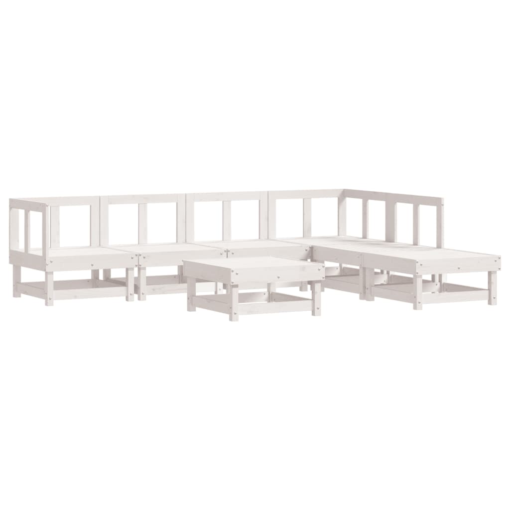 vidaXL 7 Piece Garden Lounge Set with Cushions White Solid Wood