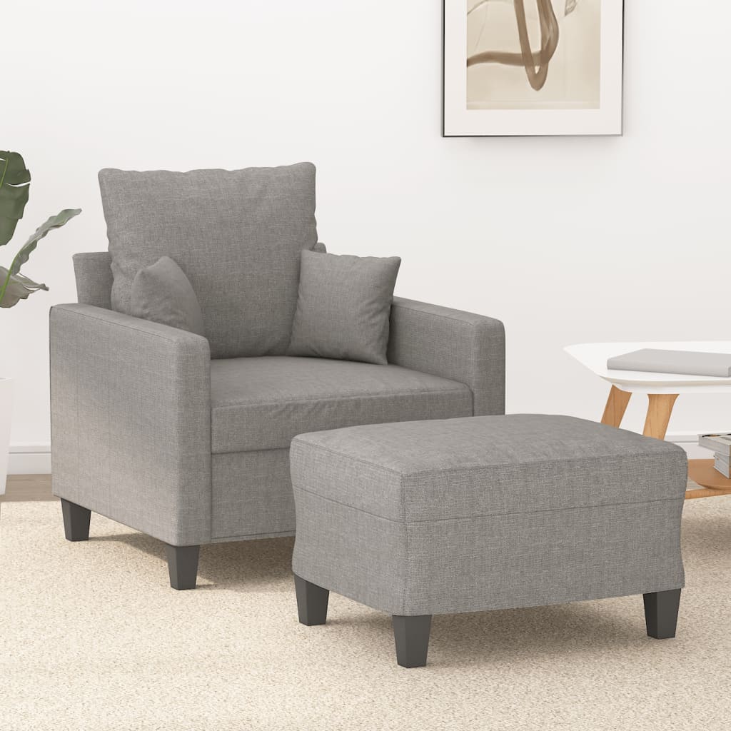 vidaXL Sofa Chair with Footstool Light Grey 60 cm Fabric