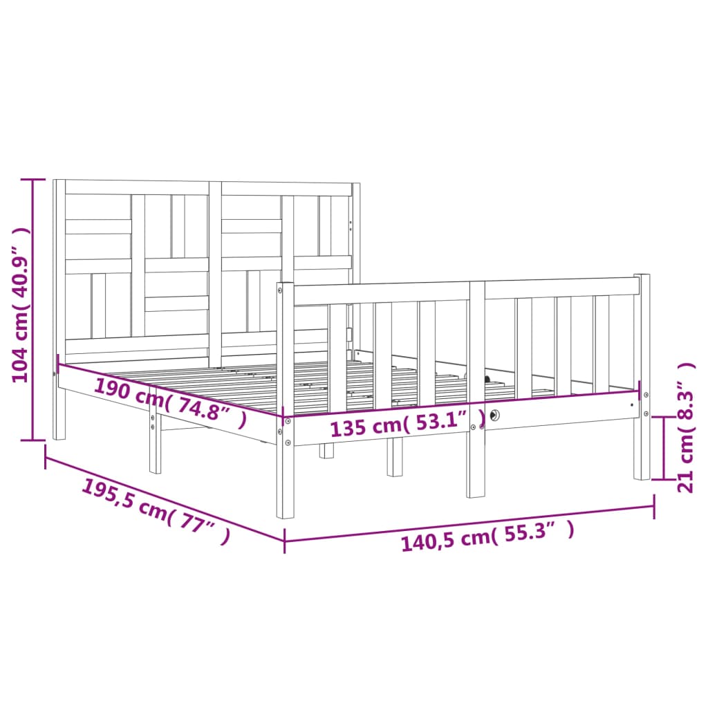 vidaXL Bed Frame without Mattress White Double Solid Wood Pine