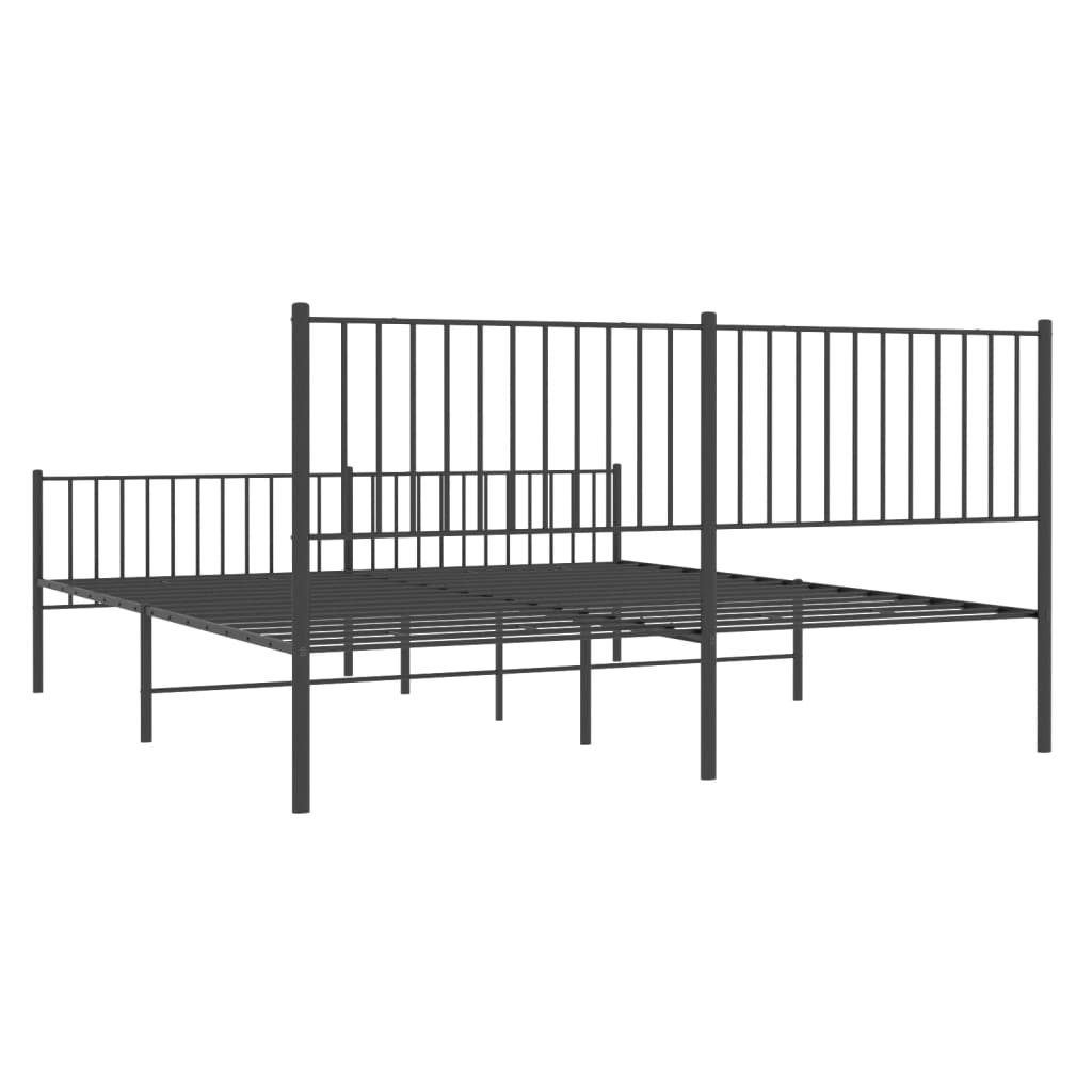 vidaXL Metal Bed Frame without Mattress with Footboard Black 180x200 cm Super King