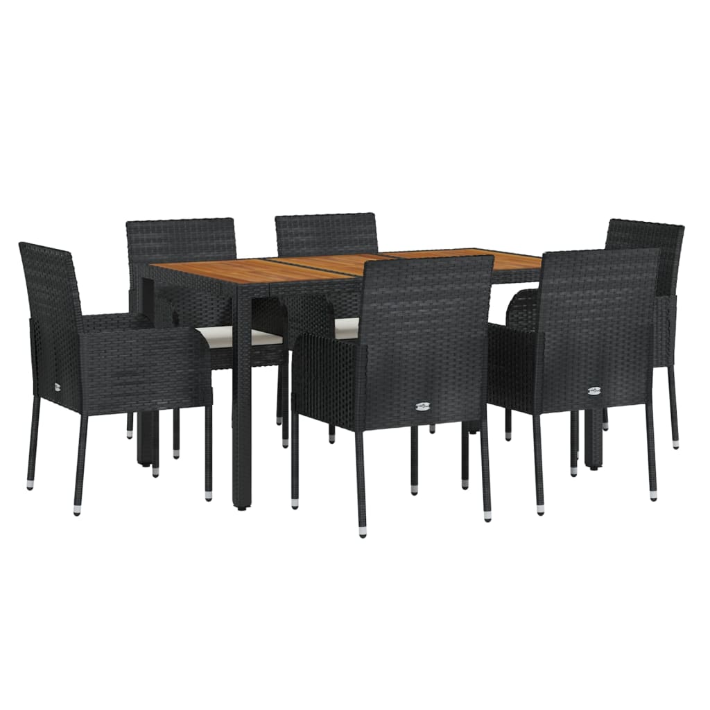 vidaXL 7 Piece Garden Dining Set with Cushions Black Poly Rattan